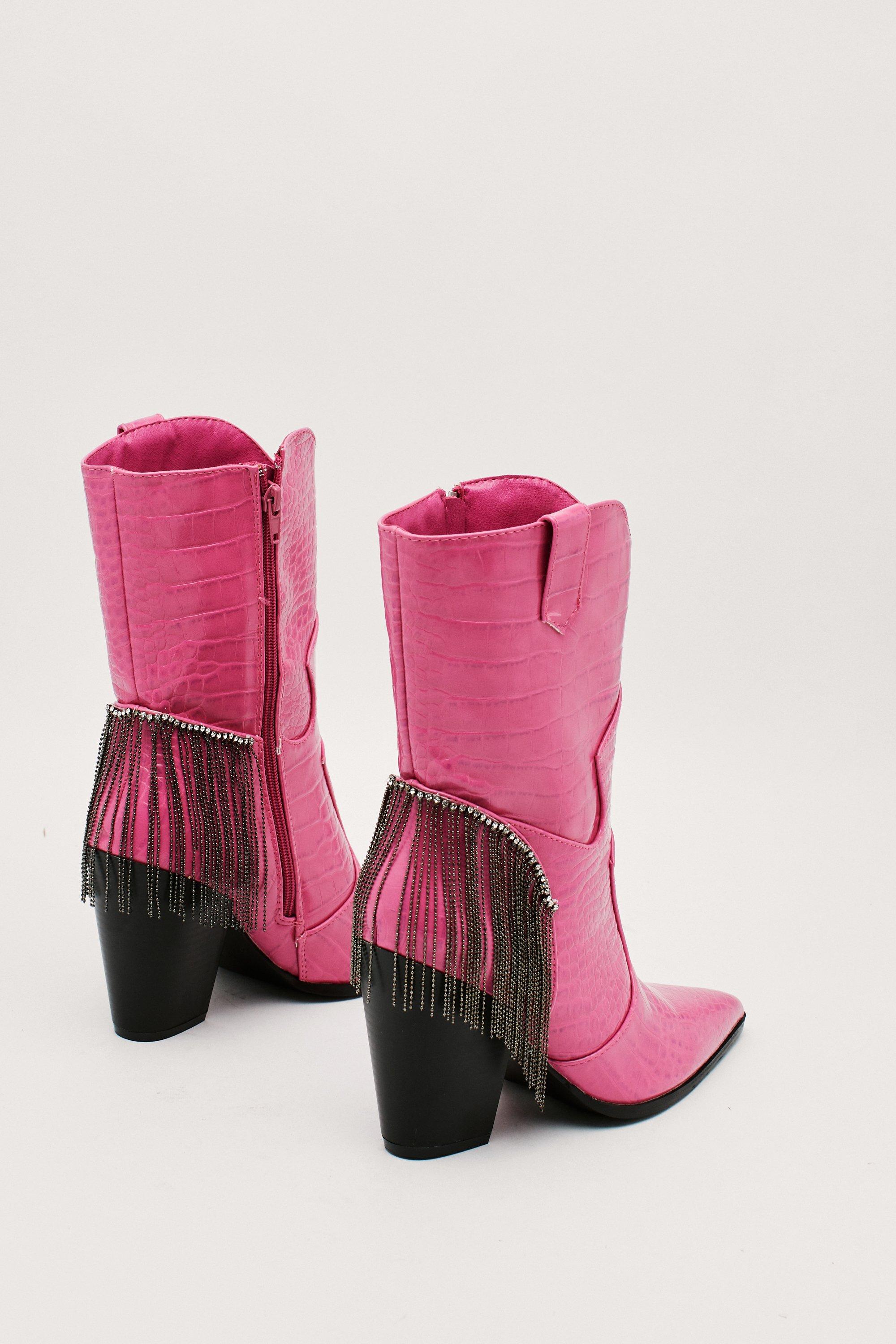 Pink fringe cowboy on sale boots